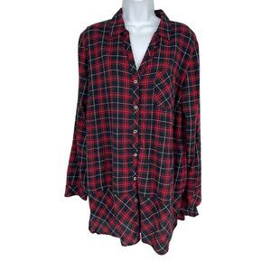 J. Jill Red Plaid Long Sleeve Button Front Blouse Holidays Festive Size L